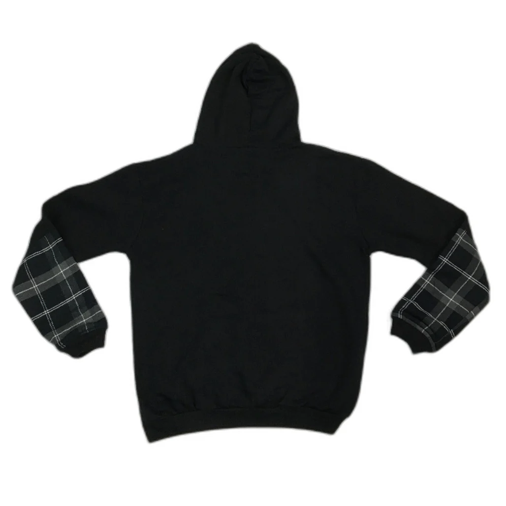 reWORKED re-UP Handcrafted Upcycled Fabrics Black Check Hoodie Jumper Size L - Image 2