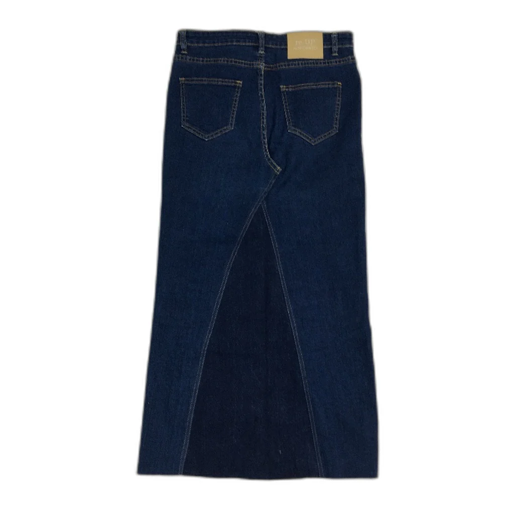 reWORKED re-UP Handcrafted Upcycled Fabrics Dk Blue Denim Ramona Skirt Sz 10 - Image 2