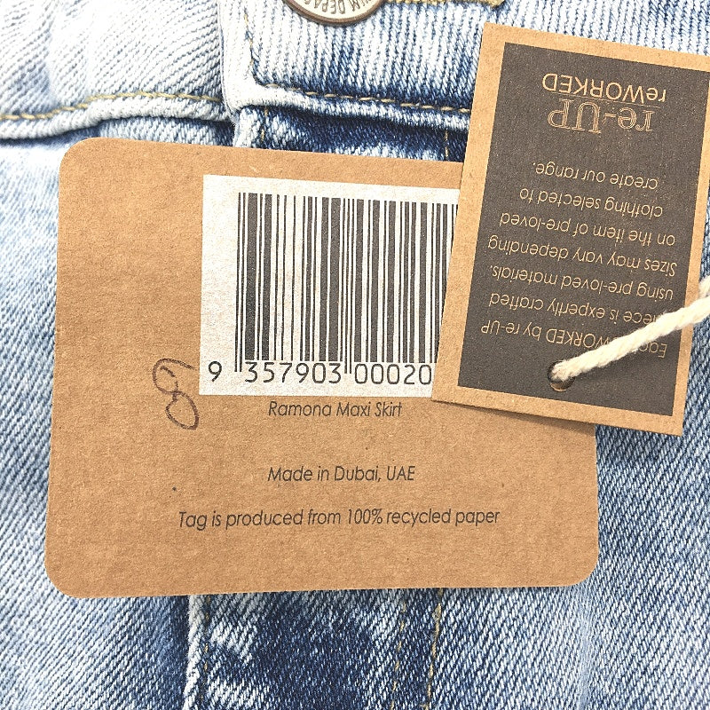 reWORKED re-UP Handcrafted Upcycled Fabrics Blue Denim Ramona Skirt Size 14 - Image 5