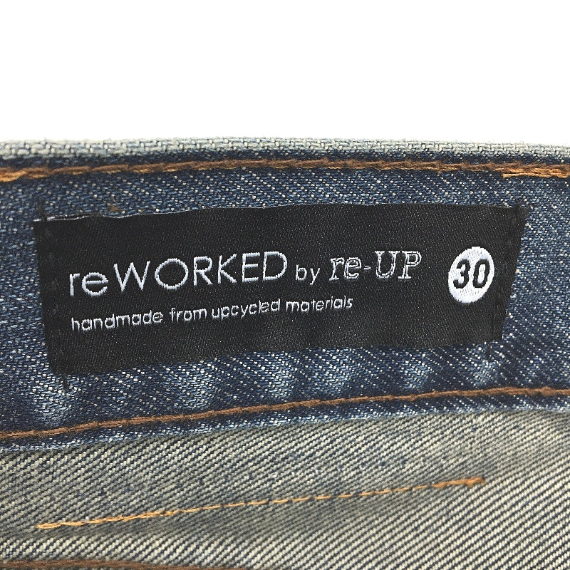 reWORKED re-UP Handcrafted Upcycled Fabrics Alex Patch Blue Jeans Size 30 - Image 3