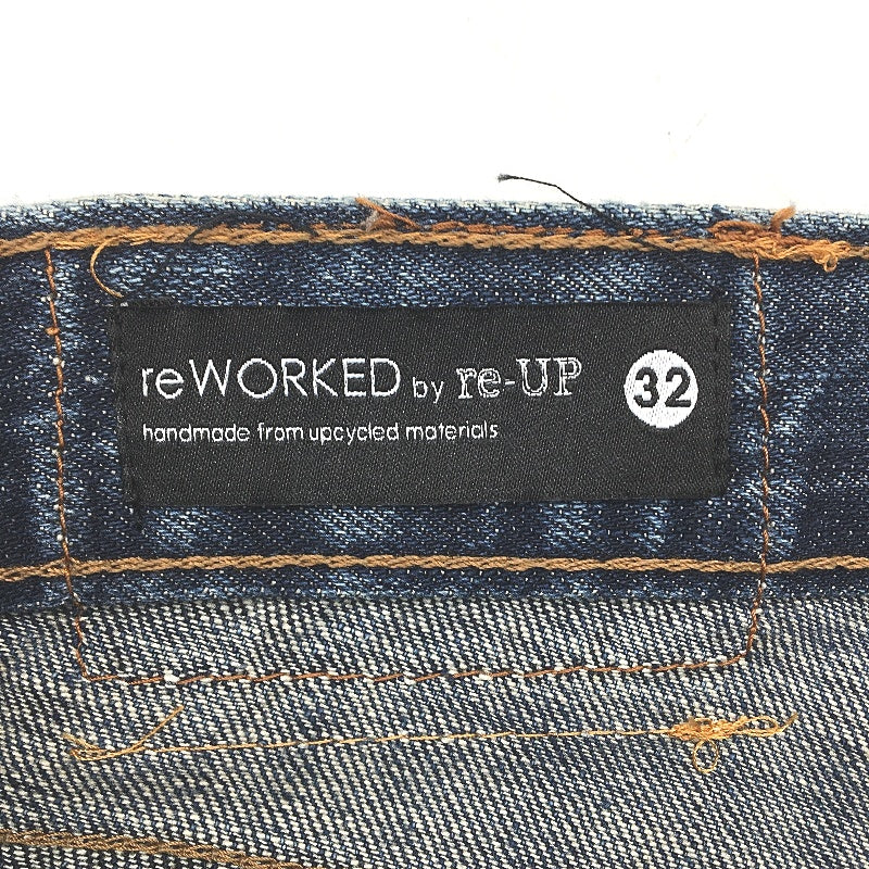 reWORKED re-UP Handcrafted Upcycled Fabrics Blue Alex Patch Jeans Size 32 - Image 3