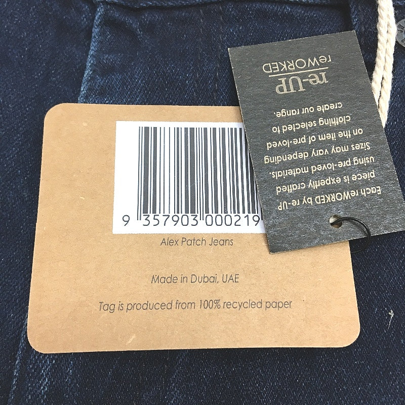 reWORKED re-UP Handcrafted Upcycled Fabrics Blue Alex Patch Jeans Size 32 - Image 5