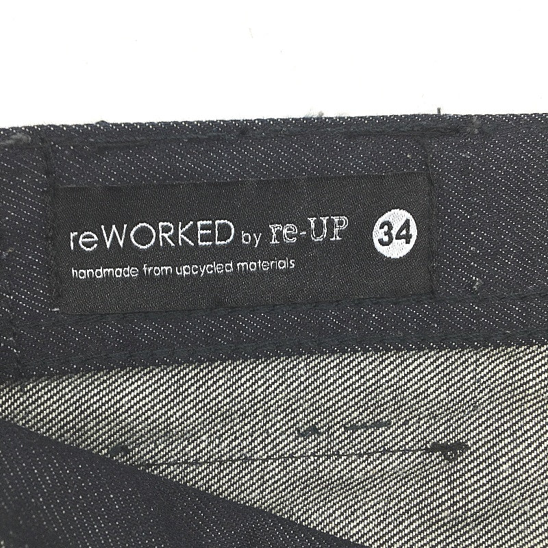 reWORKED re-UP Handcrafted Upcycled Fabrics Blk Tone Alex Patch Jeans Sz 34 - Image 3