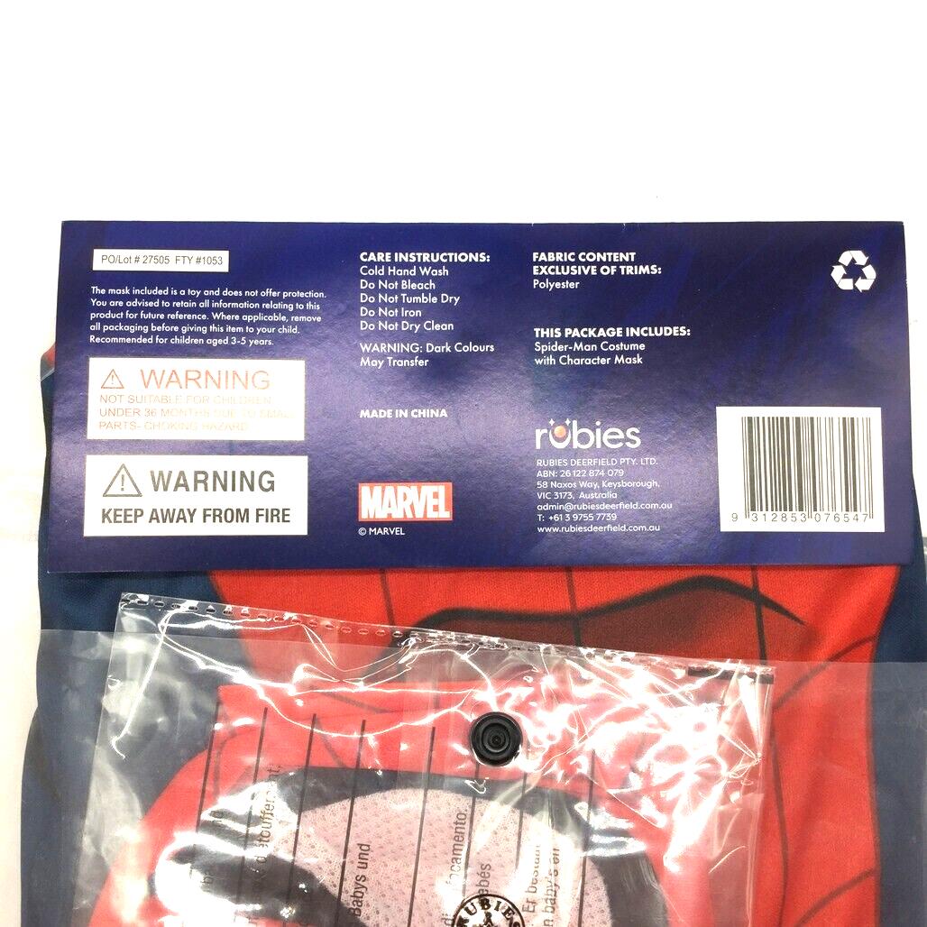 Rubies Spiderman Superhero Child Dress-Up Costume 3-5 Years 95-120cm Height NEW - Image 6