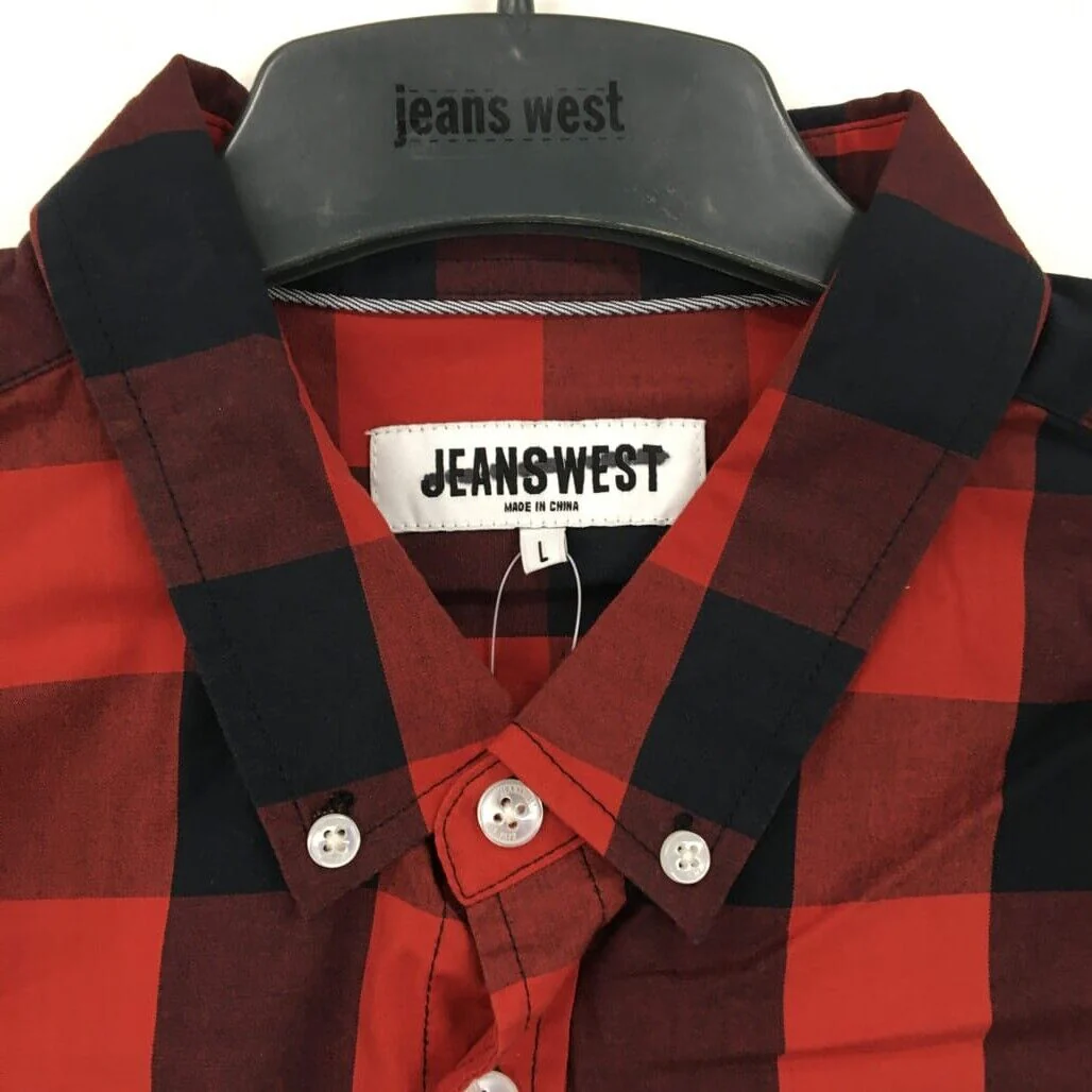 Sample Jeanswest Men Red Cotton Checkered Shirt with One Pocket Size L NEW - Image 5