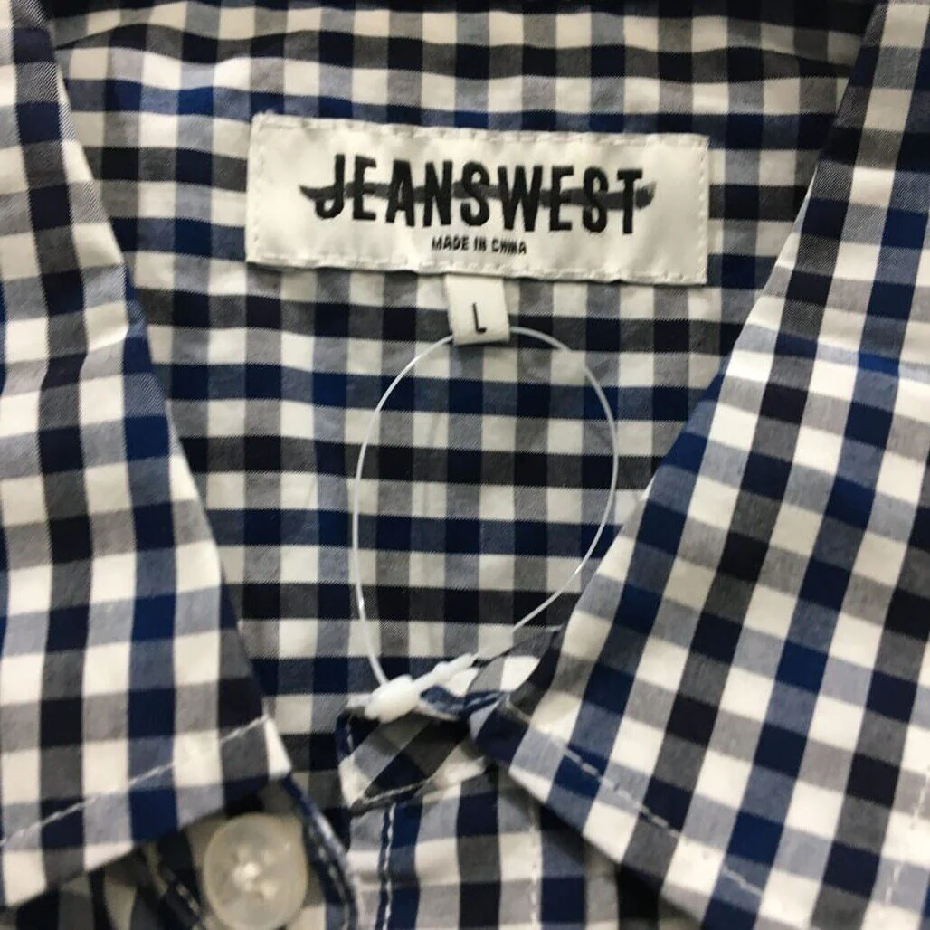 Sample Jeanswest Short Sleeve Men Navy Blue Checkered Shirt Size L NEW - Image 4