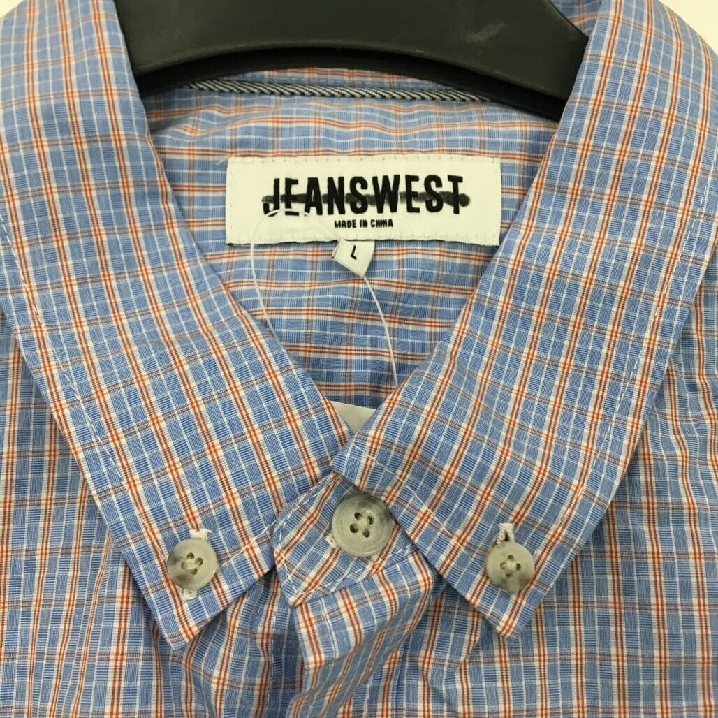 Sample Jeanswest Short Sleeve Men Sky Casual Blue Checkered Shirt Size L NEW - Image 4