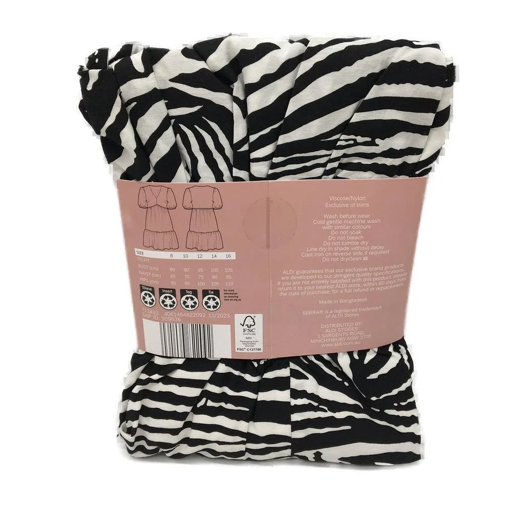 Serra Black & White Zebra Print Summer Dress Ladies Size 12 NEW - Image 2
