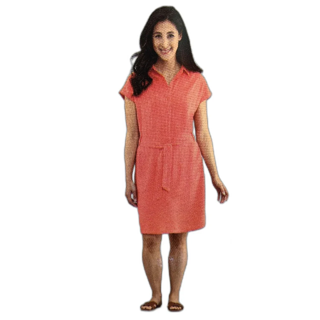 Serra Bright Orange/Pink Linen Blend Button Up Dress Ladies Size 8 NEW - Image 3