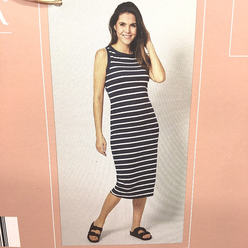 Serra Navy Blue & White Striped Midi Summer Dress Ladies Size 10 NEW - Image 3