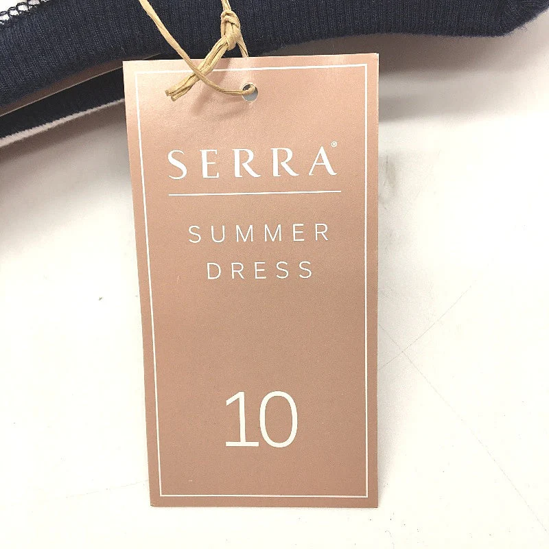 Serra Navy Blue & White Striped Midi Summer Dress Ladies Size 10 NEW - Image 4