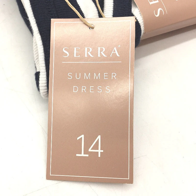 Serra Navy Blue & White Striped Midi Summer Dress Ladies Size 14 NEW - Image 4