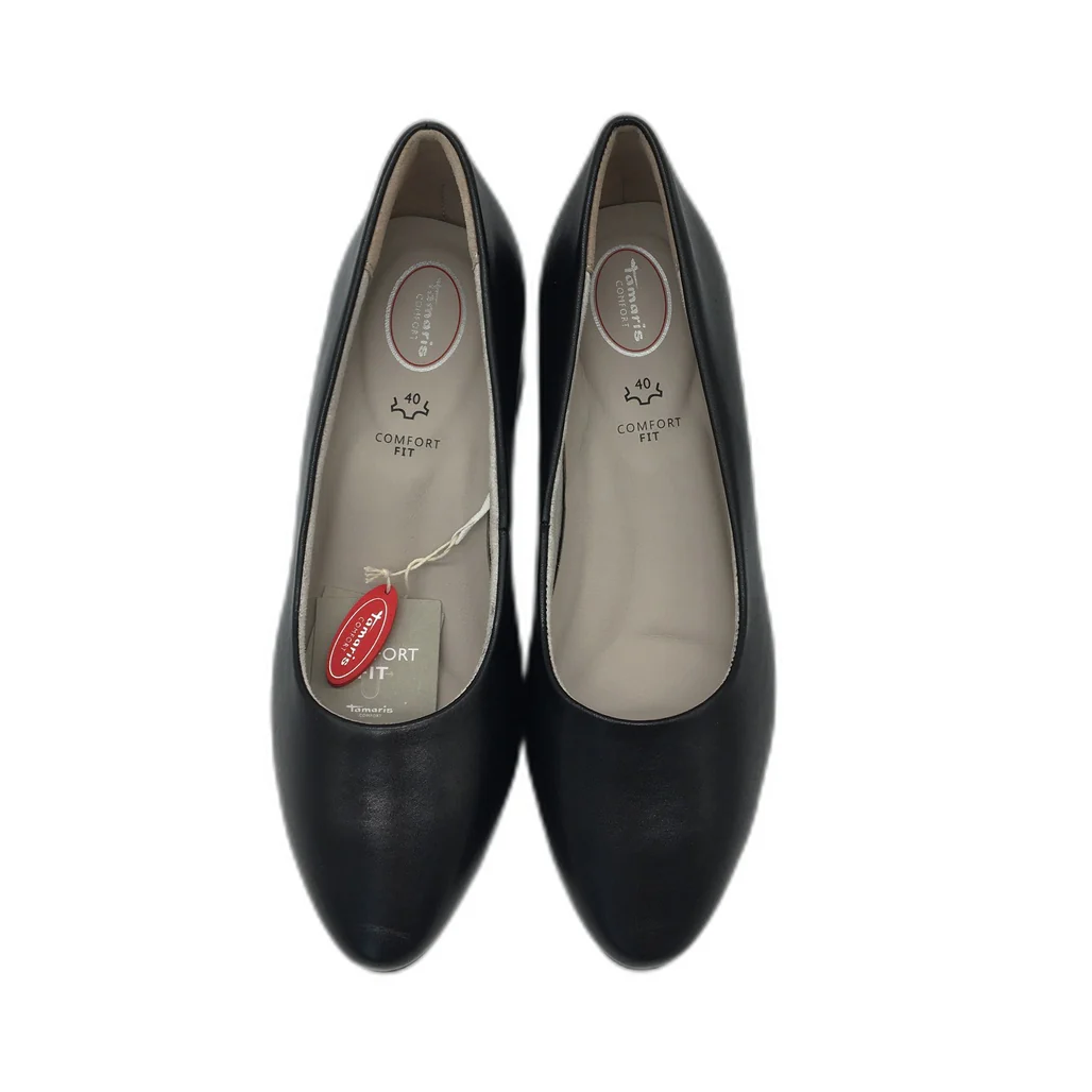 Tamaris Comfort Fit Soft Leather Black Heeled Shoes Ladies Size 40 US 8.5 NEW - Image 5