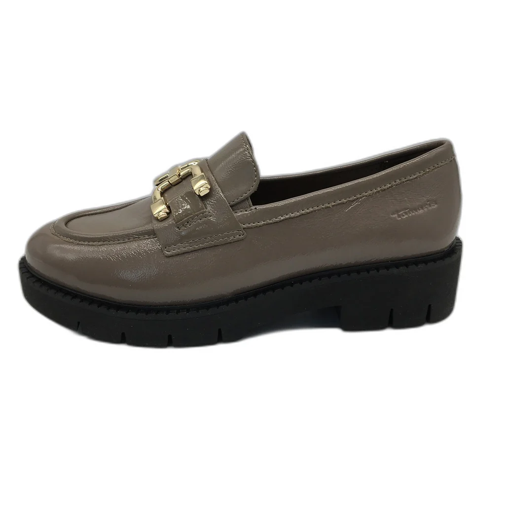 Tamaris Comfort Glossy Leather Wedge Heel Loafer Taupe Ladies Size US 10 NEW - Image 6