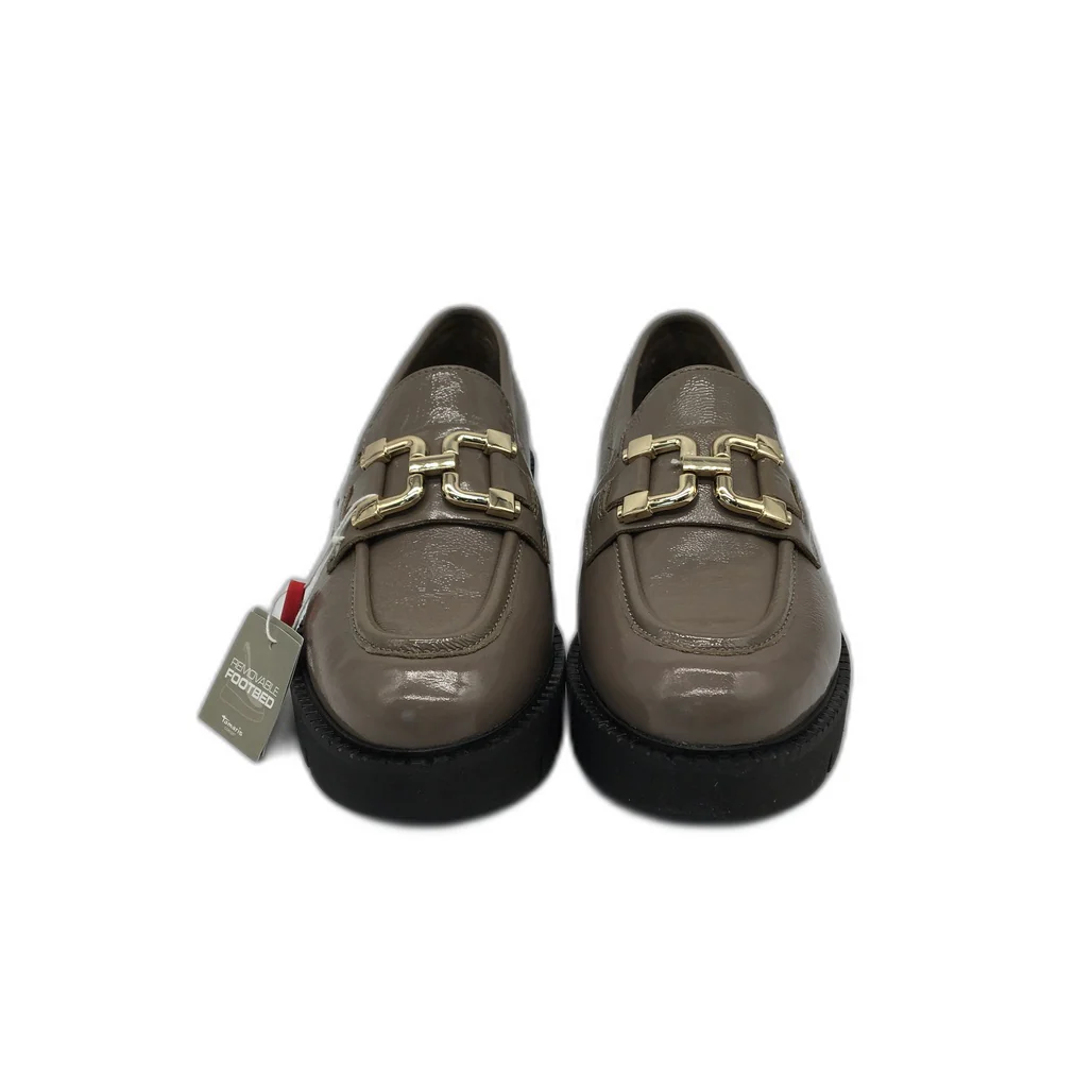 Tamaris Comfort Glossy Leather Wedge Heel Loafer Taupe Ladies Size US 10 NEW - Image 8
