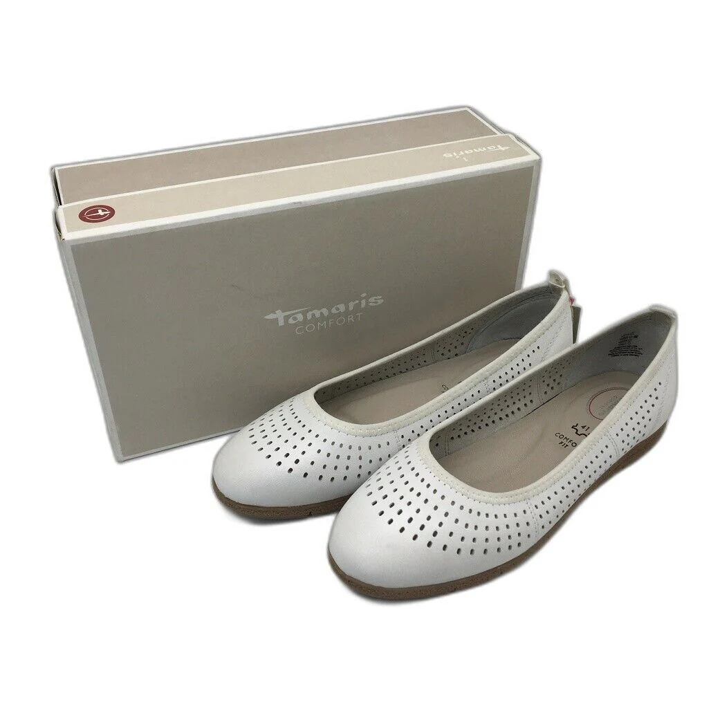 Tamaris Comfort Leather Ballerina Flats White Nappa Ladies Size EU 41 US 9.5 NEW - Image 2