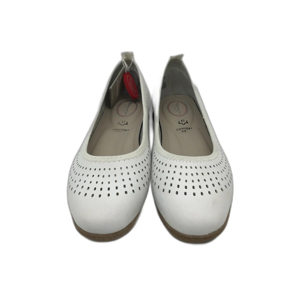 Tamaris Comfort Leather Ballerina Flats White Nappa Ladies Size EU 41 US 9.5 NEW - Image 4