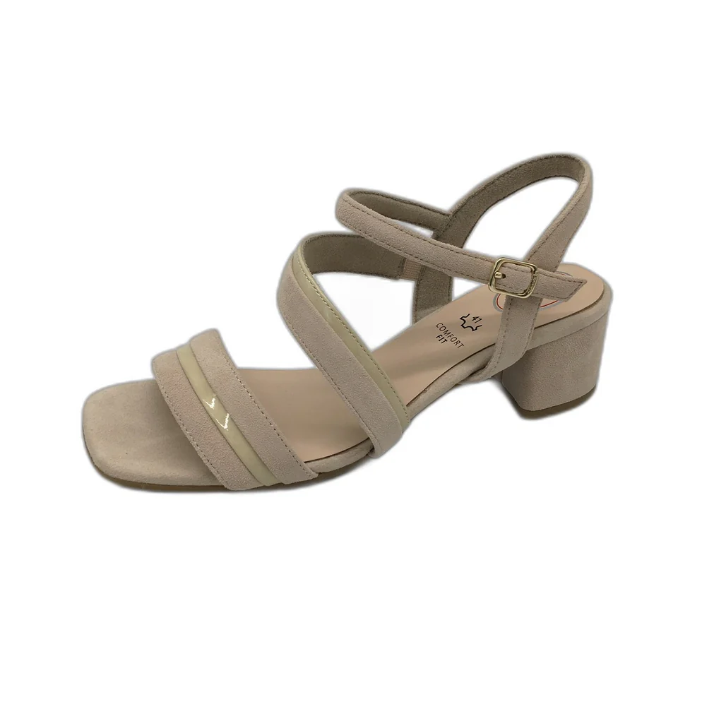 Tamaris Comfort Strappy Suede Heeled Leather Sandals Beige Ladies Sz US 9.5 NEW - Image 3