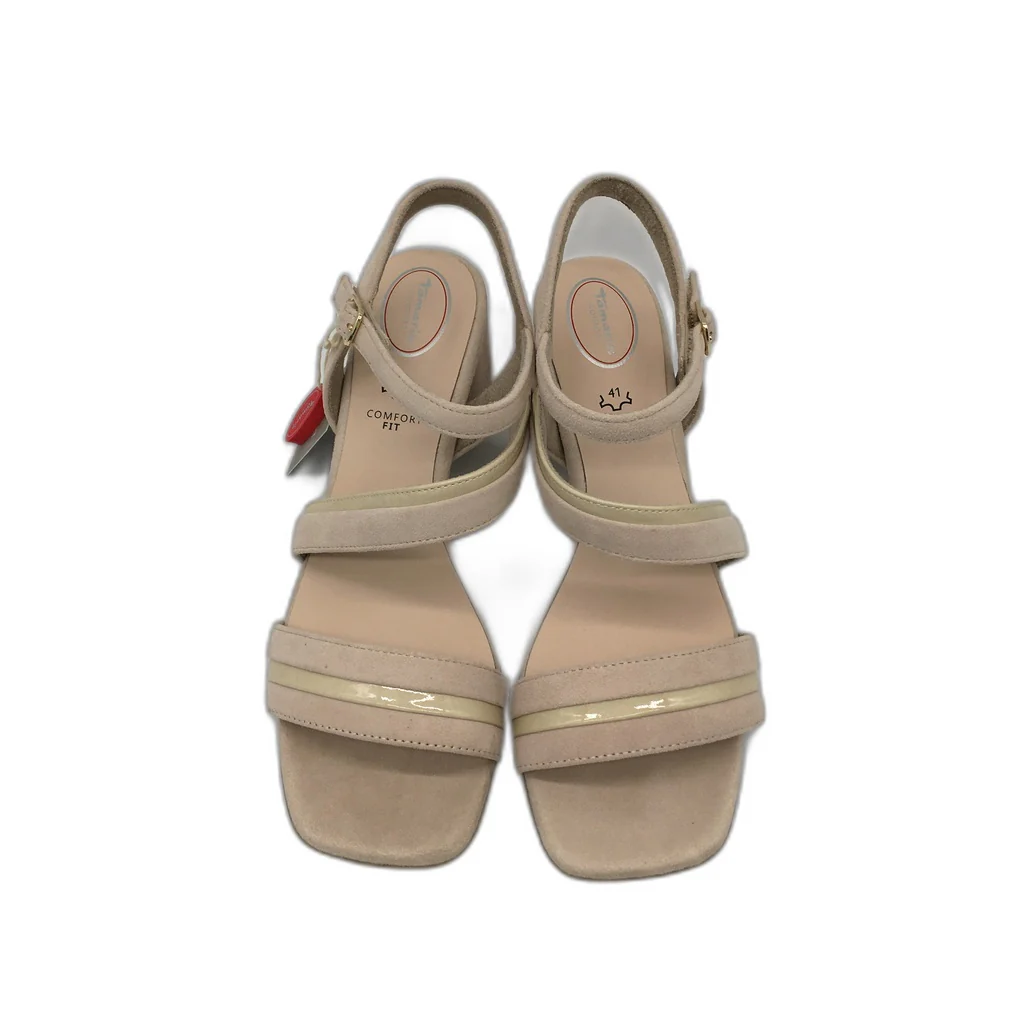 Tamaris Comfort Strappy Suede Heeled Leather Sandals Beige Ladies Sz US 9.5 NEW - Image 4