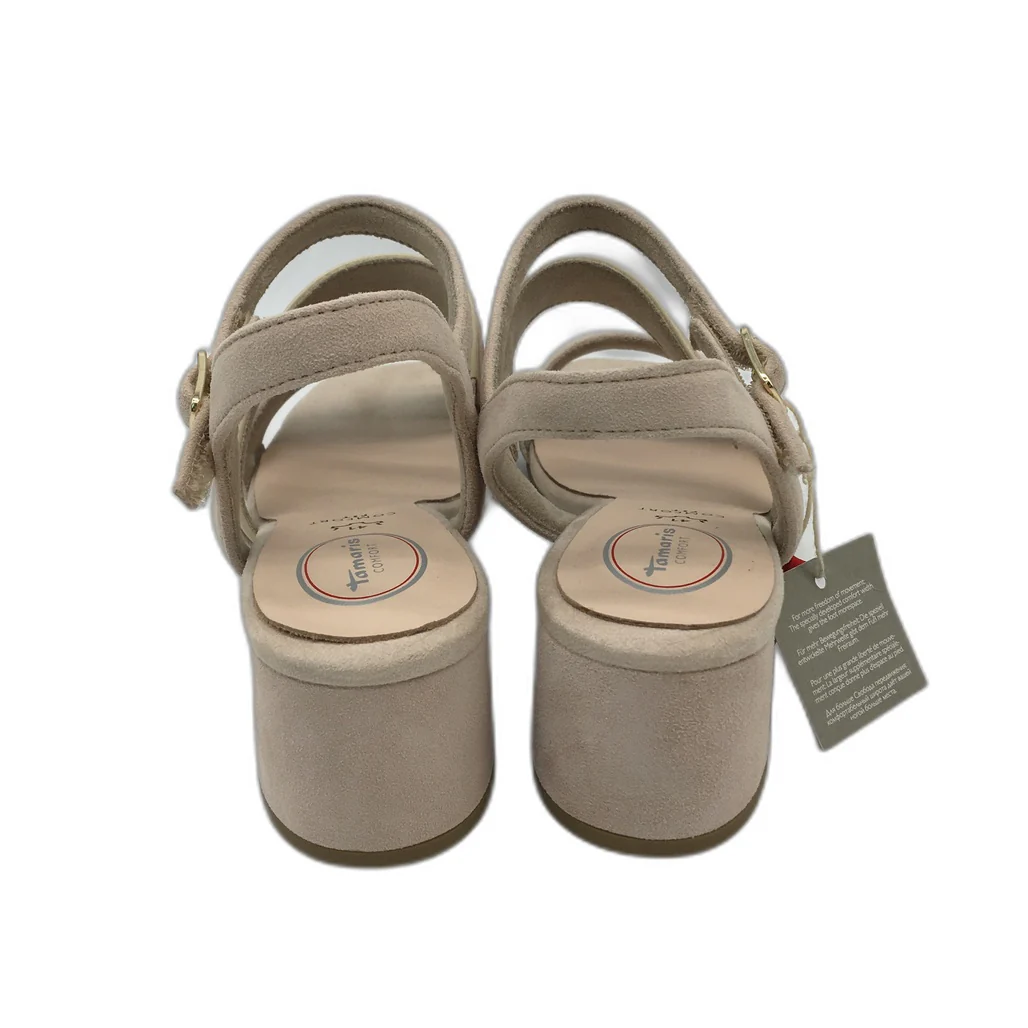 Tamaris Comfort Strappy Suede Heeled Leather Sandals Beige Ladies Sz US 9.5 NEW - Image 8