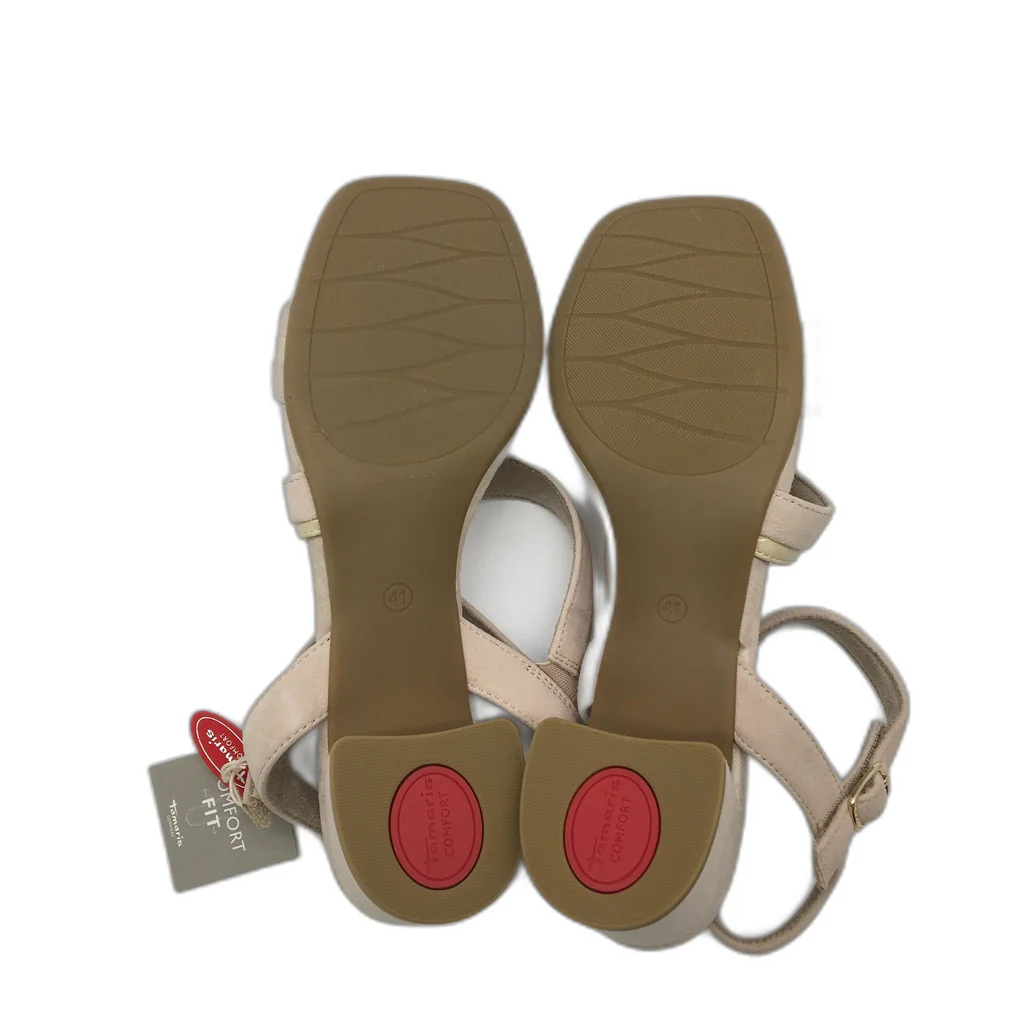 Tamaris Comfort Strappy Suede Heeled Leather Sandals Beige Ladies Sz US 9.5 NEW - Image 9