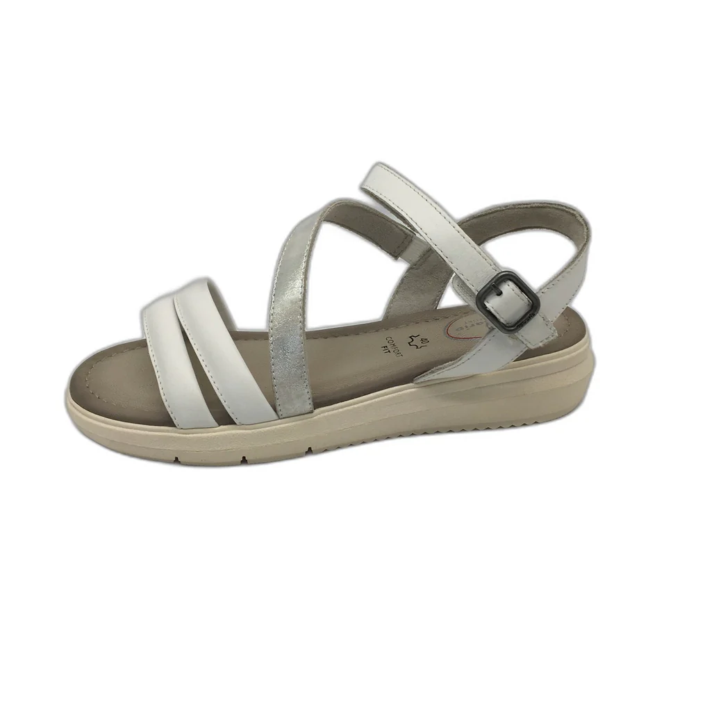 Tamaris Comfort Strappy Wedge Leather Sandals White/Silver Ladies Sz US 8.5 NEW - Image 3