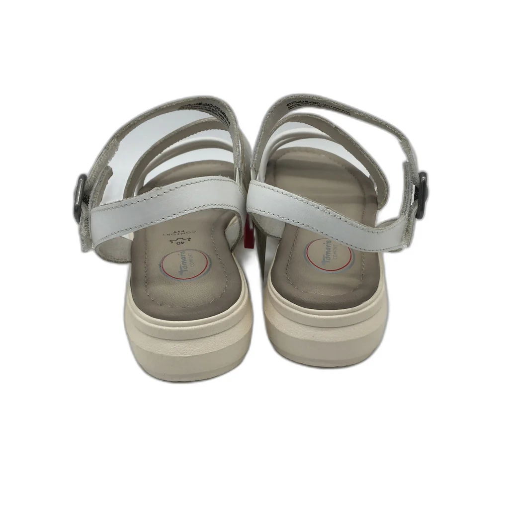Tamaris Comfort Strappy Wedge Leather Sandals White/Silver Ladies Sz US 8.5 NEW - Image 5