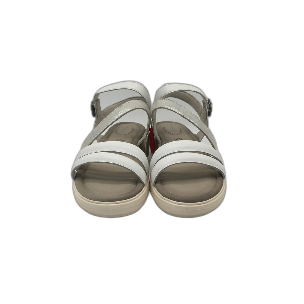Tamaris Comfort Strappy Wedge Leather Sandals White/Silver Ladies Sz US 8.5 NEW - Image 6