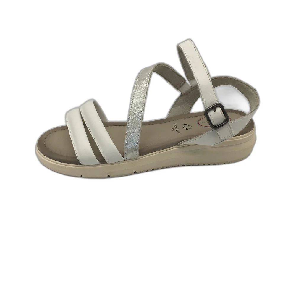 Tamaris Comfort Strappy Wedge Leather Sandals White/Silver Ladies Sz US 9.5 NEW - Image 6
