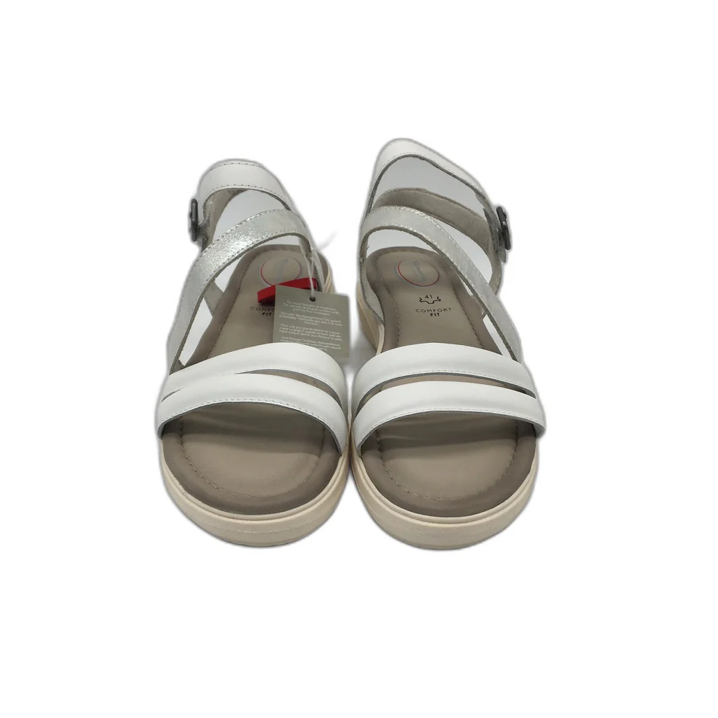 Tamaris Comfort Strappy Wedge Leather Sandals White/Silver Ladies Sz US 9.5 NEW - Image 7