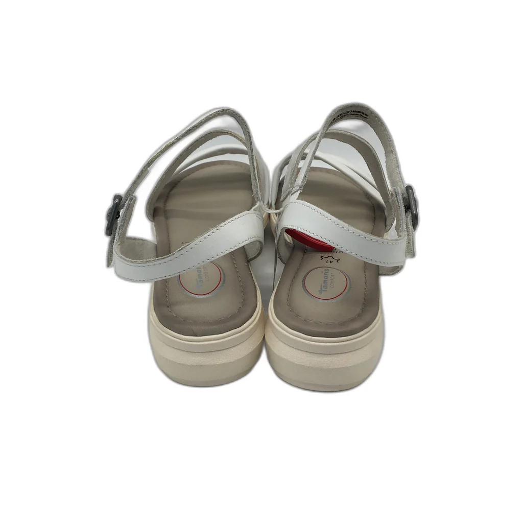 Tamaris Comfort Strappy Wedge Leather Sandals White/Silver Ladies Sz US 9.5 NEW - Image 9