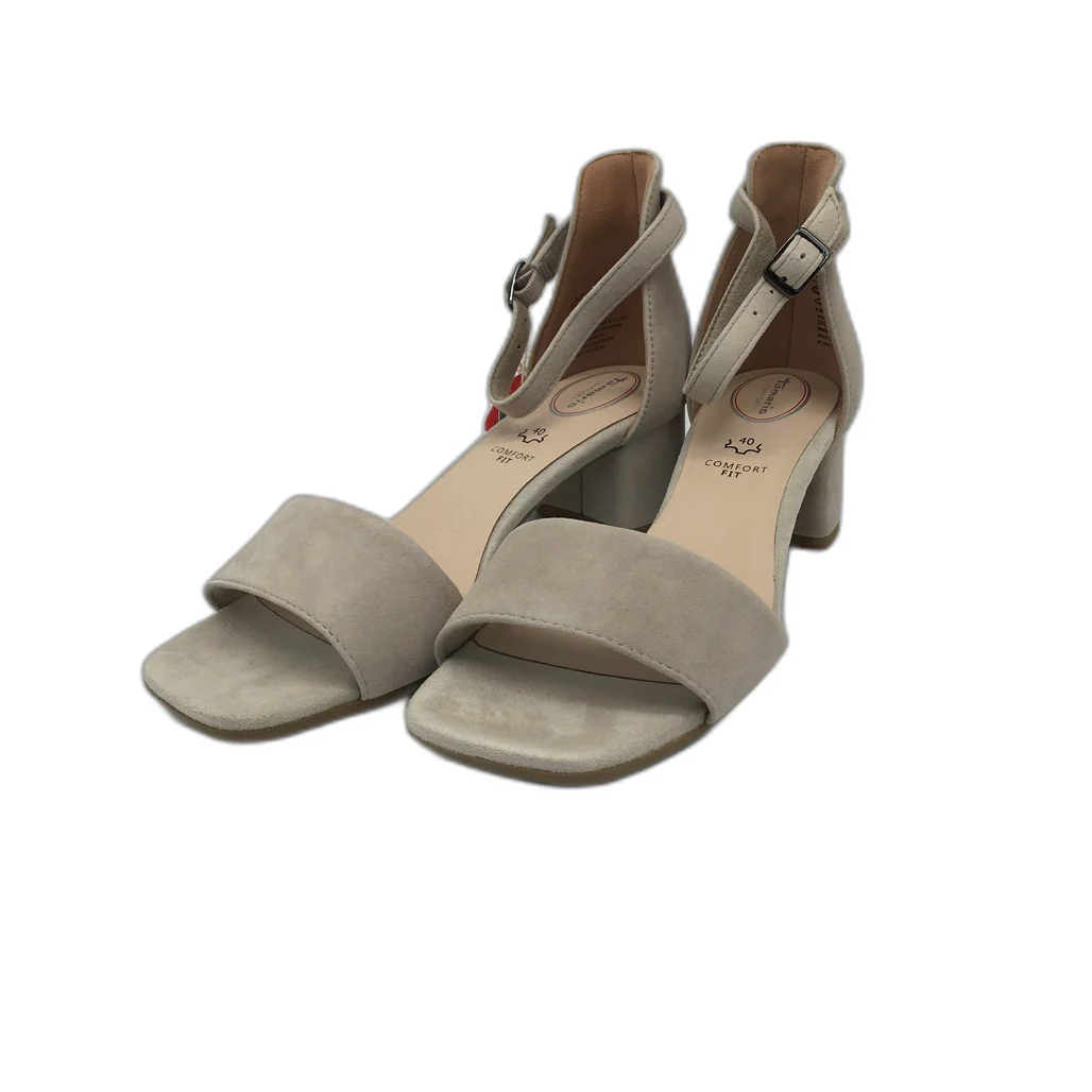Tamaris Comfort Suede Leather Heeled Sandals Taupe Ladies Size EU 40 US 8.5 NEW - Image 3