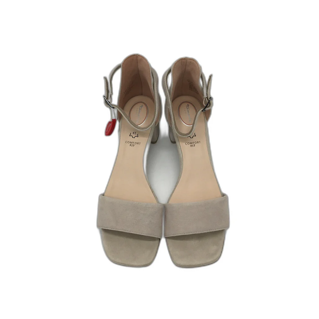 Tamaris Comfort Suede Leather Heeled Sandals Taupe Ladies Size EU 41 US 9.5 NEW - Image 4