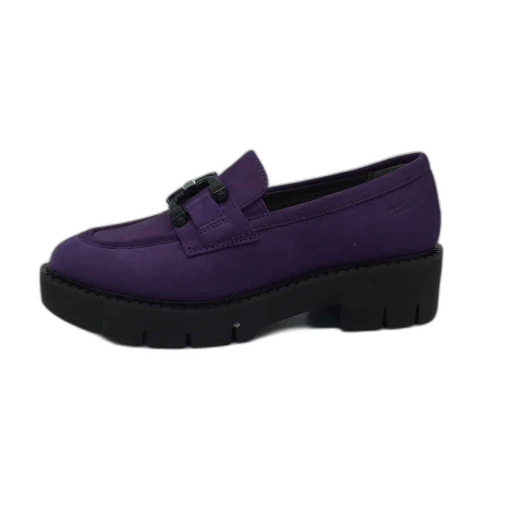 Tamaris Comfort Suede Leather Wedge Heel Loafer Purple Ladies Size US 7 NEW - Image 2