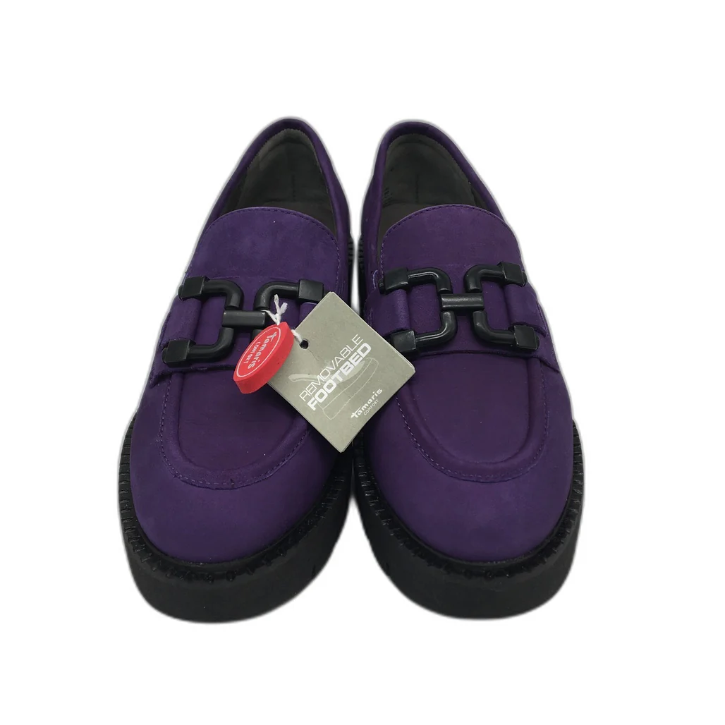 Tamaris Comfort Suede Leather Wedge Heel Loafer Purple Ladies Size US 7 NEW - Image 3