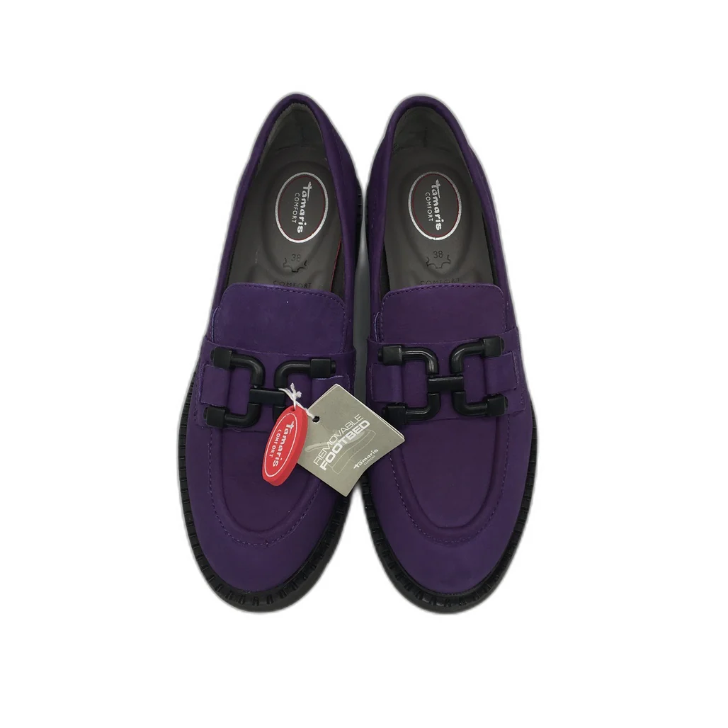 Tamaris Comfort Suede Leather Wedge Heel Loafer Purple Ladies Size US 7 NEW - Image 4