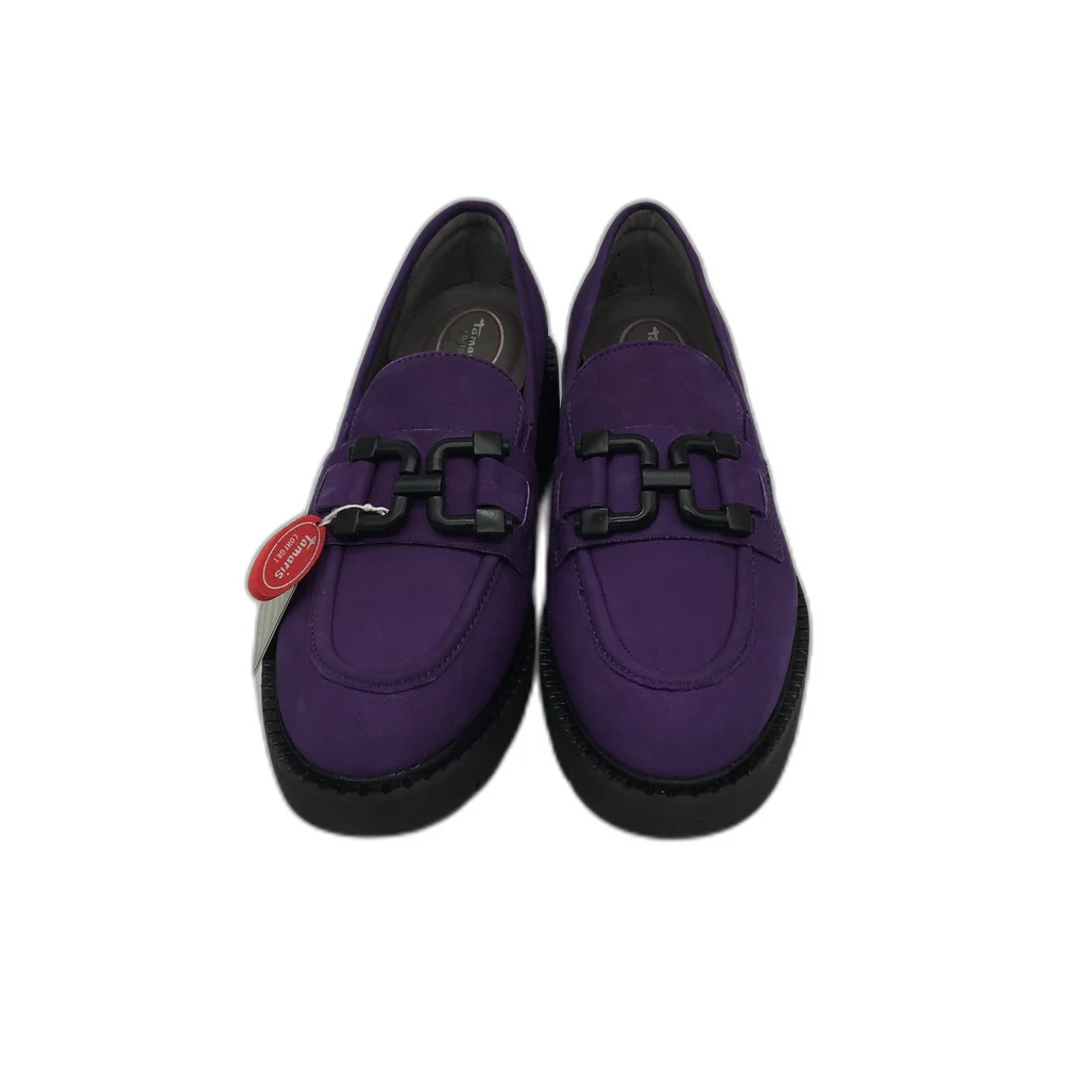 Tamaris Comfort Suede Leather Wedge Heel Loafer Purple Ladies Size US 8.5 NEW - Image 4