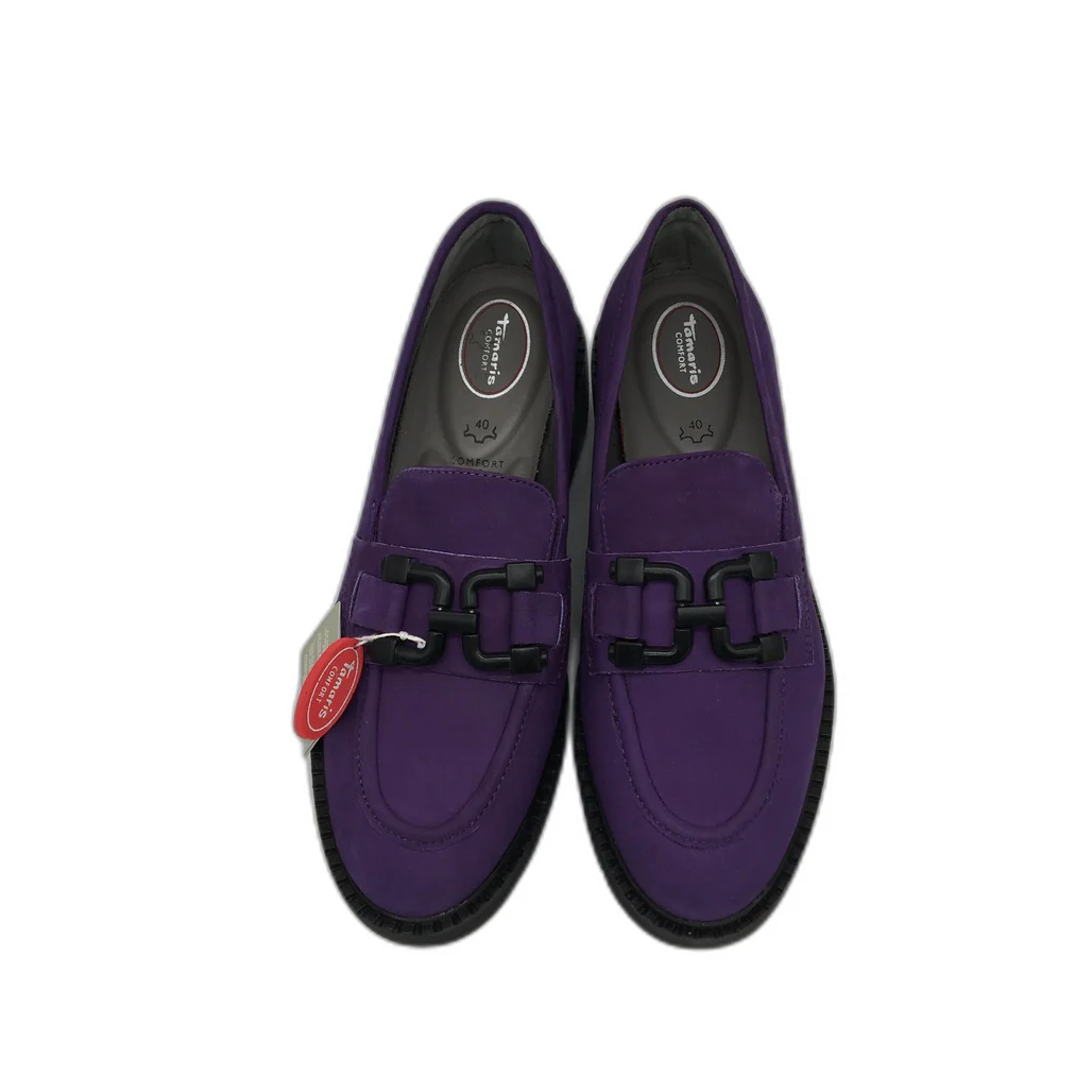 Tamaris Comfort Suede Leather Wedge Heel Loafer Purple Ladies Size US 8.5 NEW - Image 5