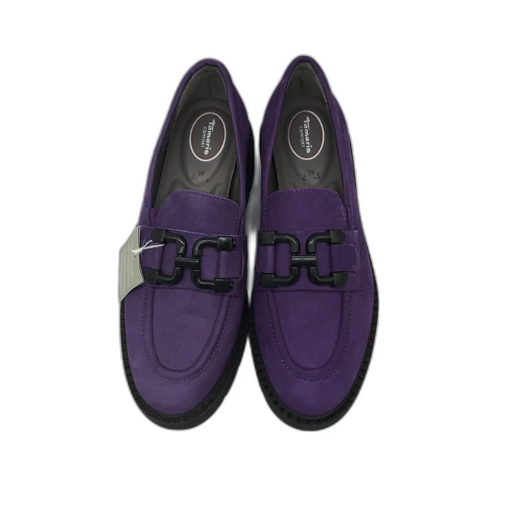 Tamaris Comfort Suede Leather Wedge Heel Loafer Purple Ladies Size US 8 NEW - Image 4