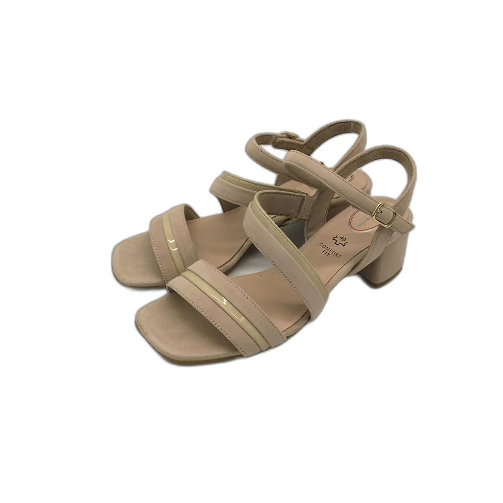 Tamaris Comfort Suede Strappy Leather Heeled Sandals Beige Ladies Sz US 8.5 NEW - Image 2