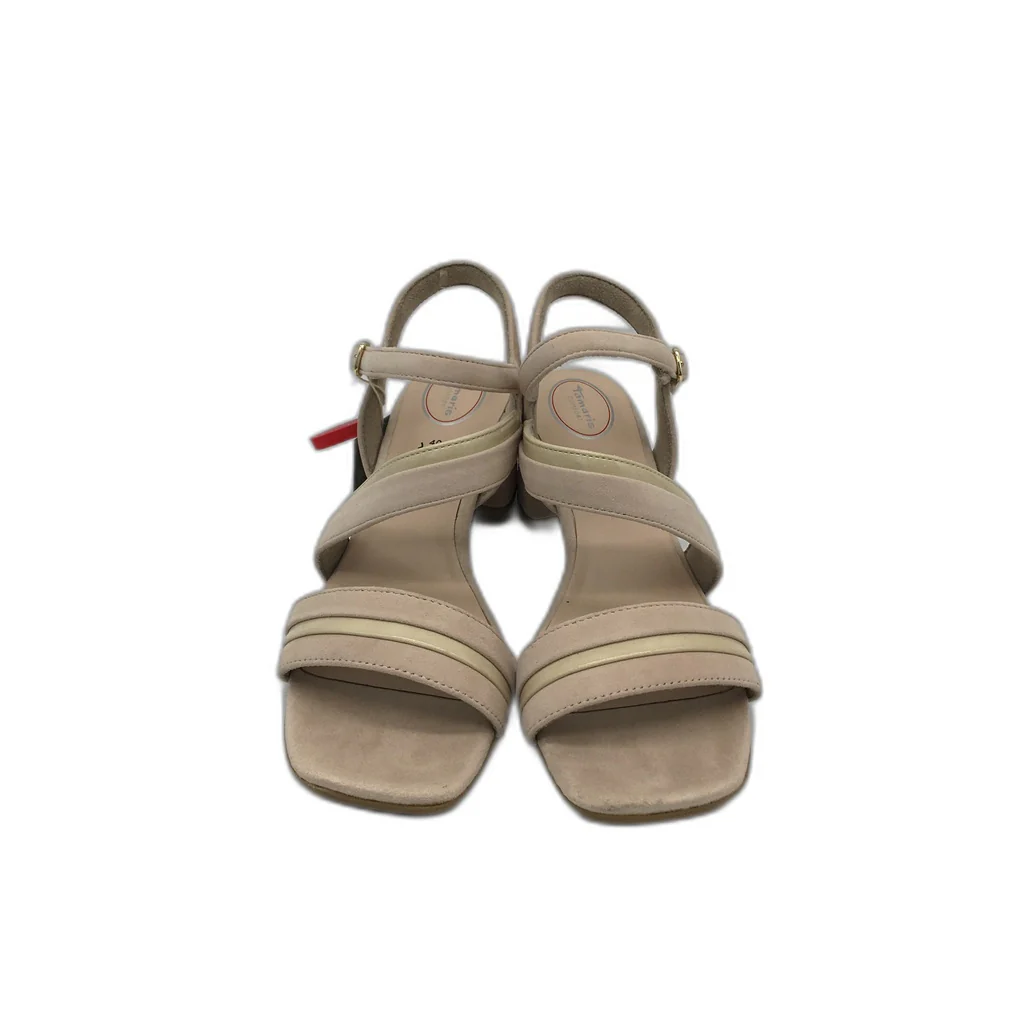 Tamaris Comfort Suede Strappy Leather Heeled Sandals Beige Ladies Sz US 8.5 NEW - Image 6