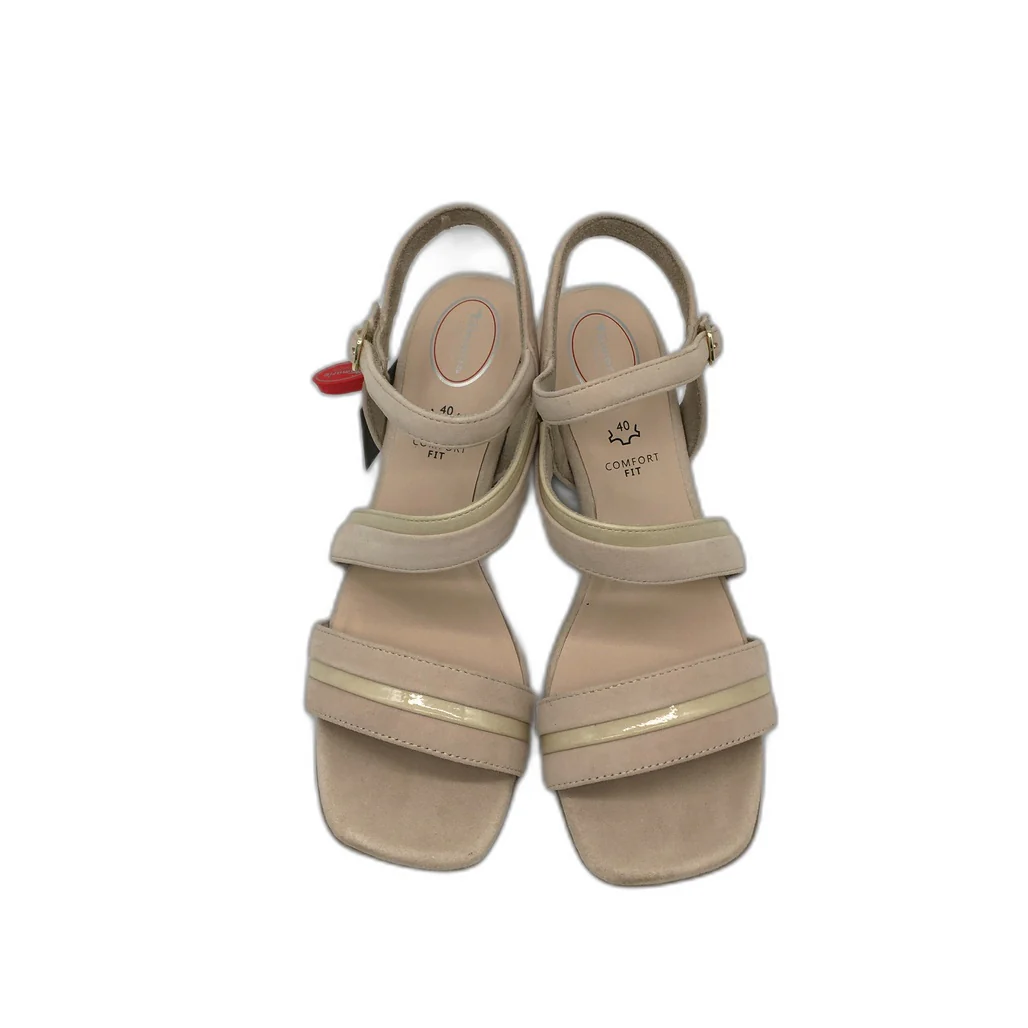 Tamaris Comfort Suede Strappy Leather Heeled Sandals Beige Ladies Sz US 8.5 NEW - Image 7