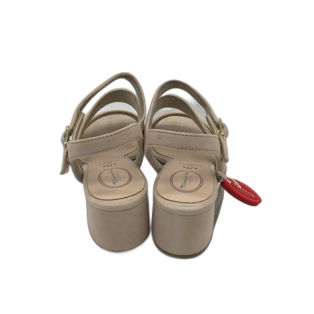 Tamaris Comfort Suede Strappy Leather Heeled Sandals Beige Ladies Sz US 8.5 NEW - Image 9