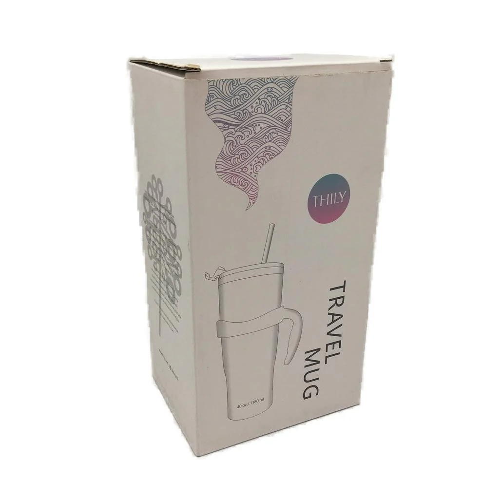 Thily 1180ml Stainless Steel Black Marble Handle/Straw Travel Mug NEW - Image 5