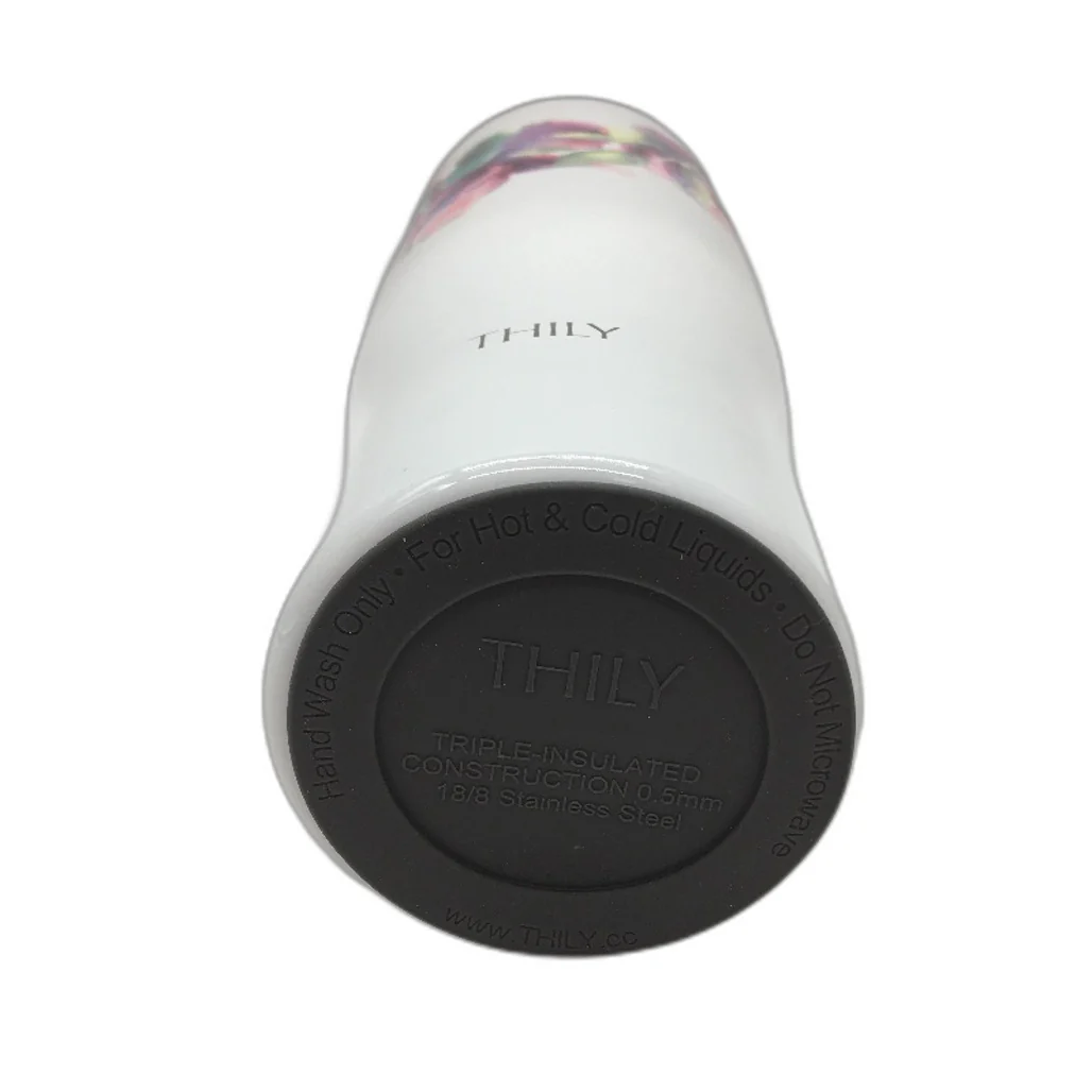 Thily 1180ml Stainless Steel Pink Lillies Handle/Straw Travel Mug NEW - Image 7