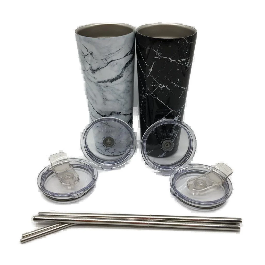 Thily 2 Piece Stainless Steel Black & White Marble 780ml Travel Tumblers NEW - Image 2