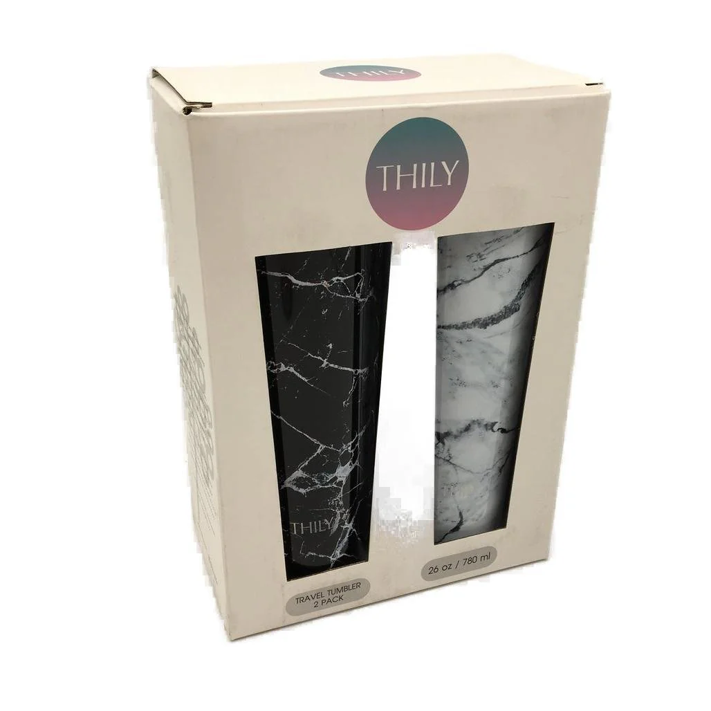 Thily 2 Piece Stainless Steel Black & White Marble 780ml Travel Tumblers NEW - Image 5