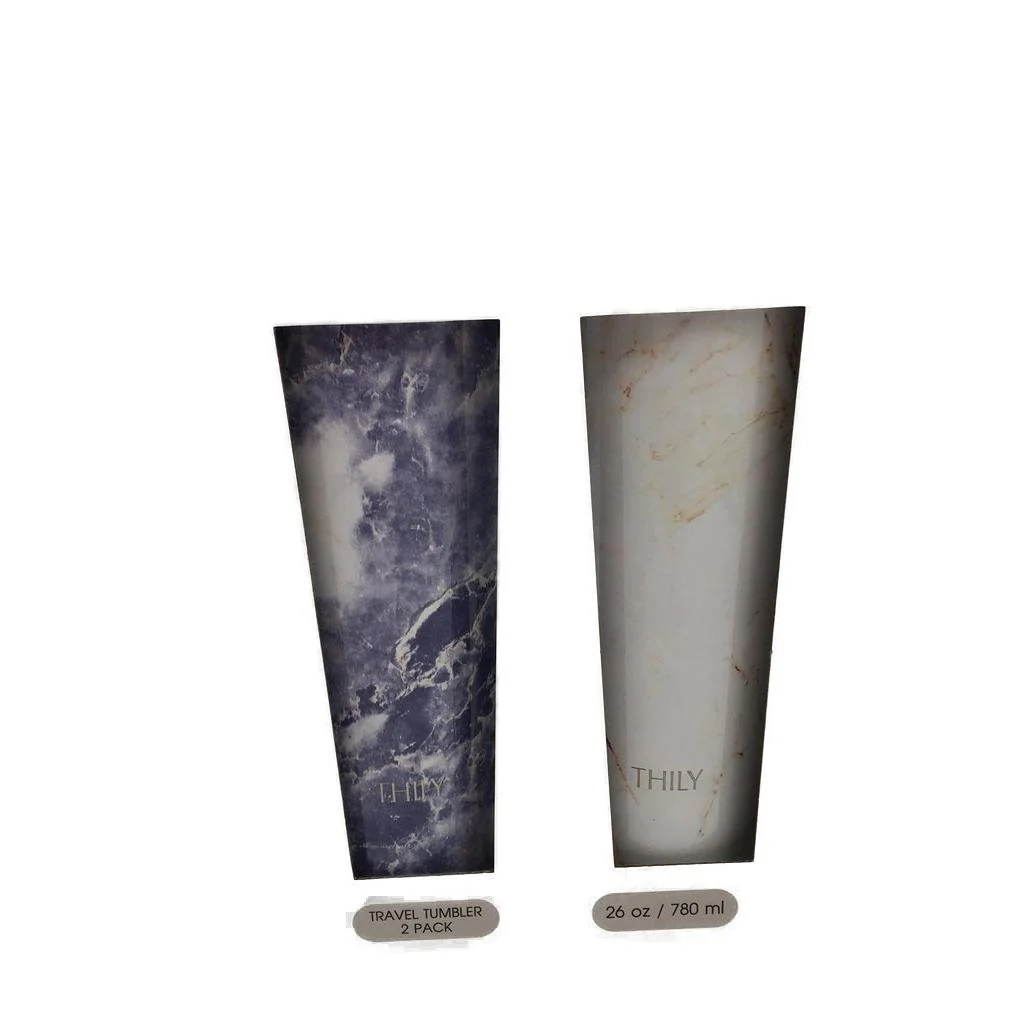 Thily 2 Piece Stainless Steel Gold & Blue Marble 780ml Travel Tumblers NEW - Image 8
