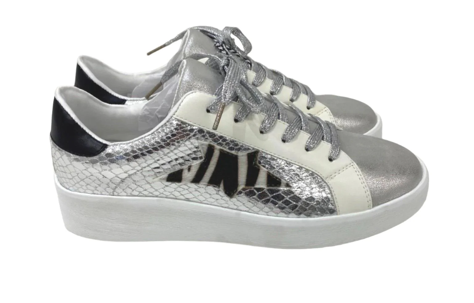 Threadz Silver Metallic Star White Sneakers Ladies Various Sizes NEW - Image 4