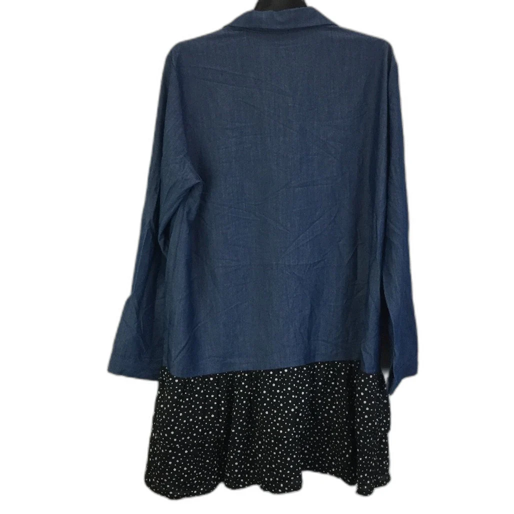 Valentina Blue & Black Button Up Shirt Dress Long Sleeve Ladies Size 3XL NEW - Image 2